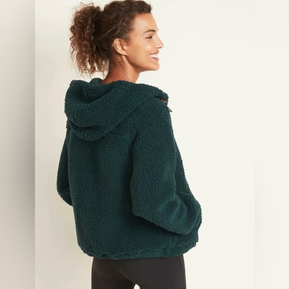 Old Navy Plush Sherpa 1/2-Zip Hoodie Sweater Pullover Dark Ivy Hunter Green XXL - Picture 5 of 5